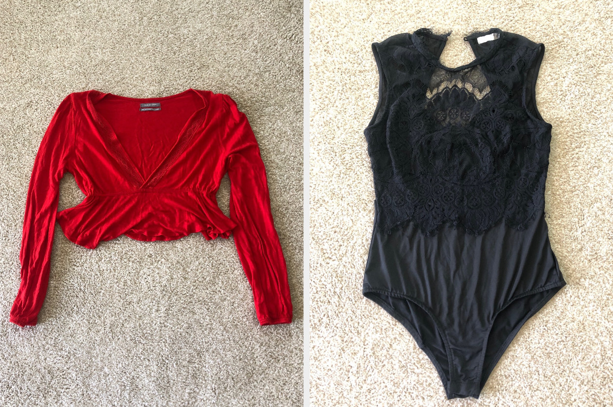 Red crop top and black bodysuit