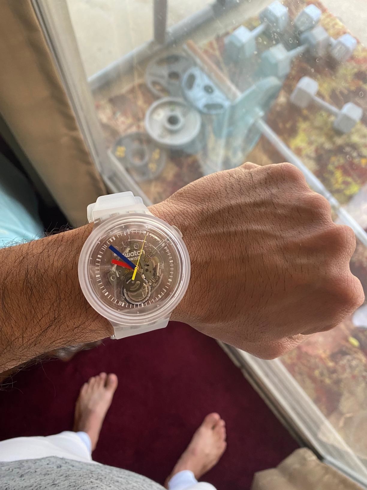 The clear watch on a wrist
