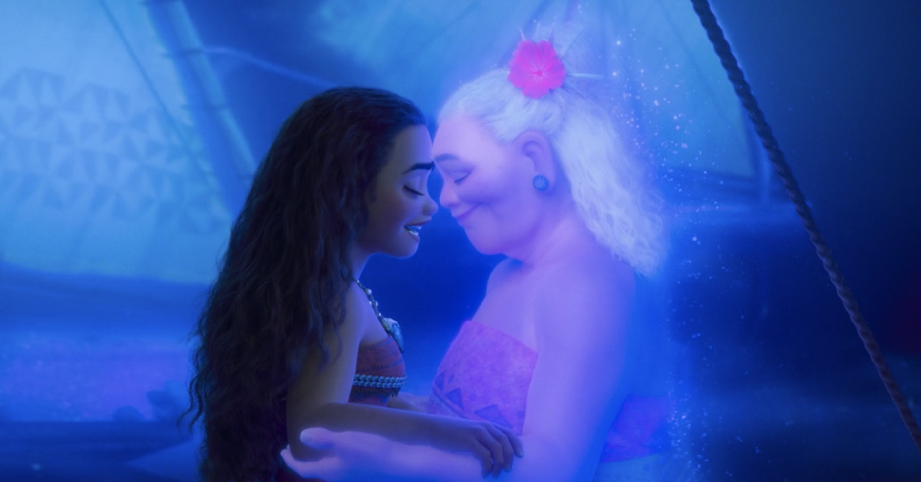 Moana hugging the spirit of her grandma