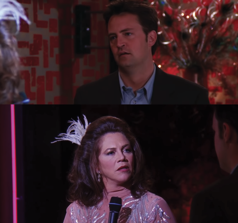 Matthew Perry as Chandler Bing and Kathleen Turner as Charles Bing in the show &quot;Friends.&quot;
