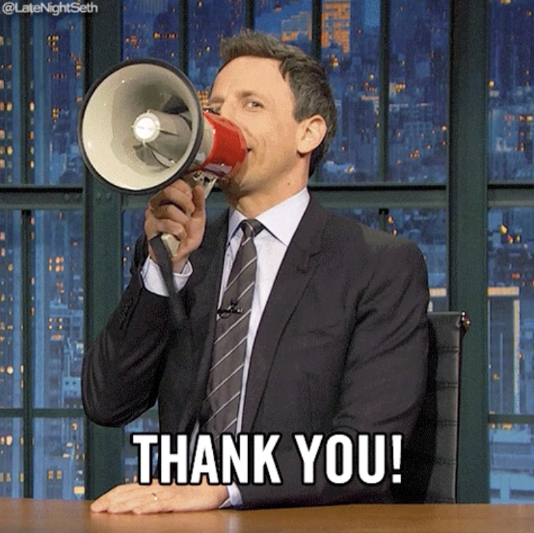 Seth Meyers saying &quot;Thank you!&quot;