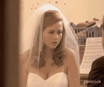 Pam from the office in a wedding dress