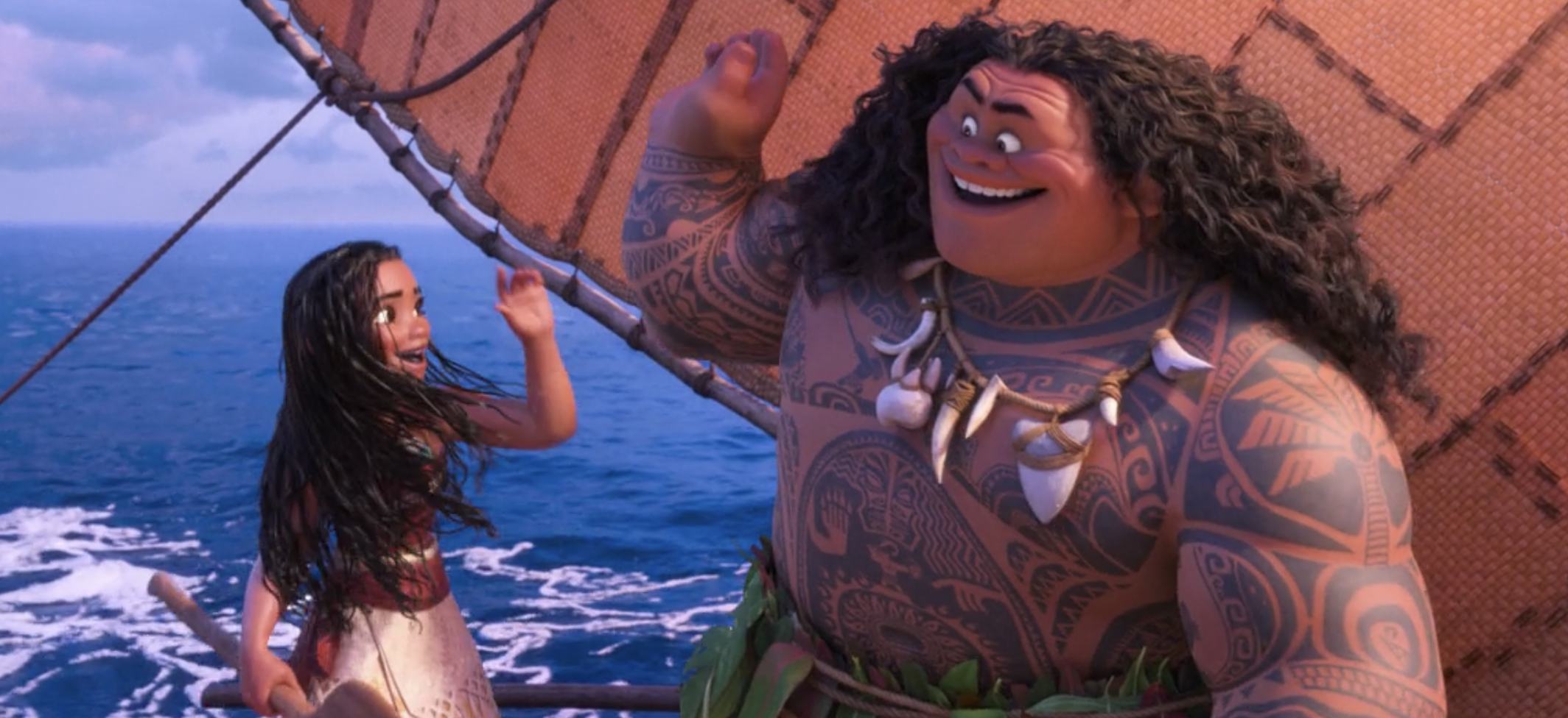 Moana and Maui giving each other a high five