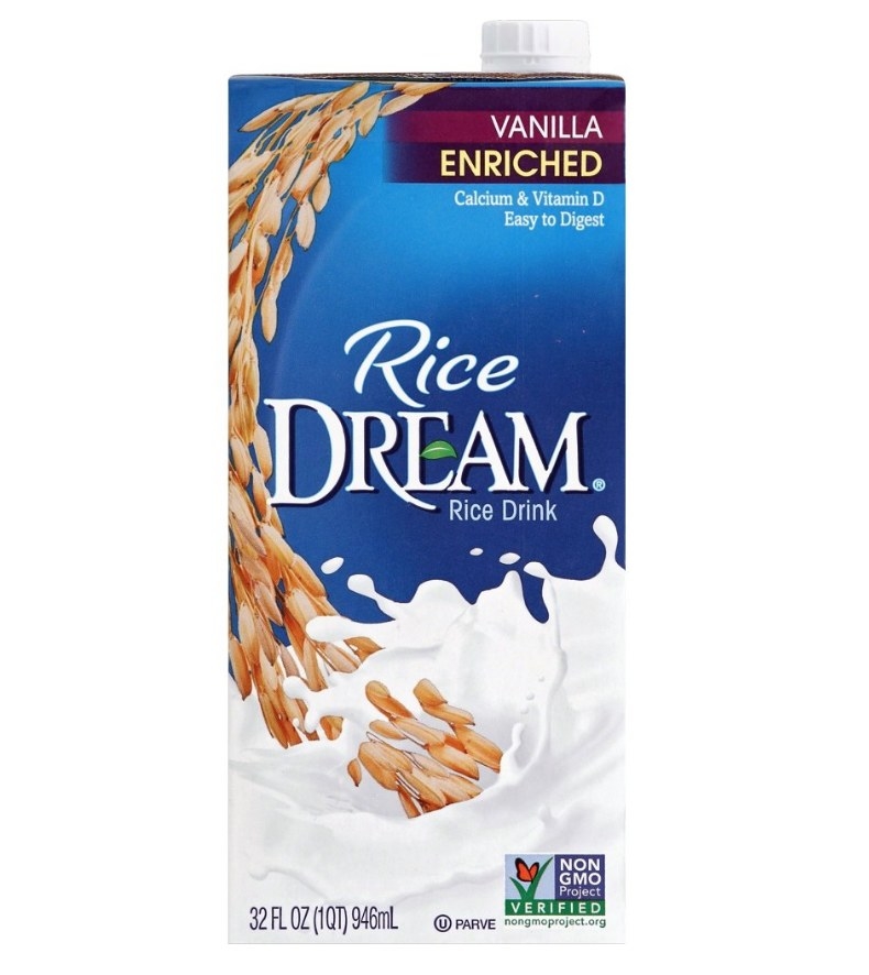 A 32oz bottle of vanilla-flavored Rice Dream rice milk alternative