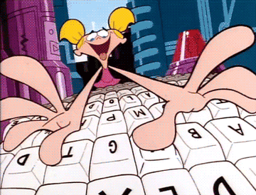 GIF of Dee Dee from &quot;Dexter&#x27;s Lab&quot; typing fast 