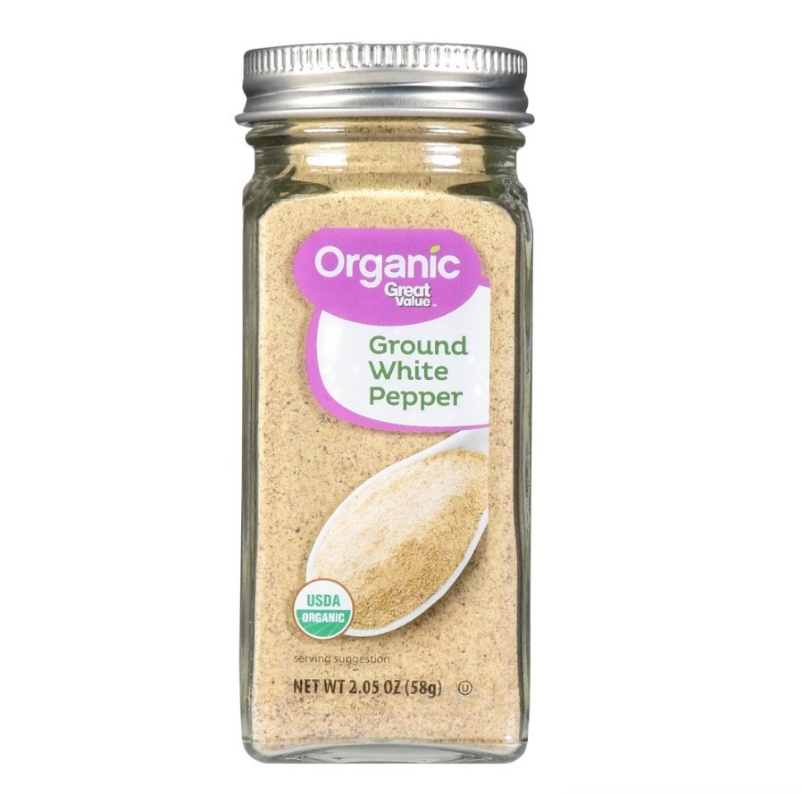 A jar of Great Value organic ground white pepper
