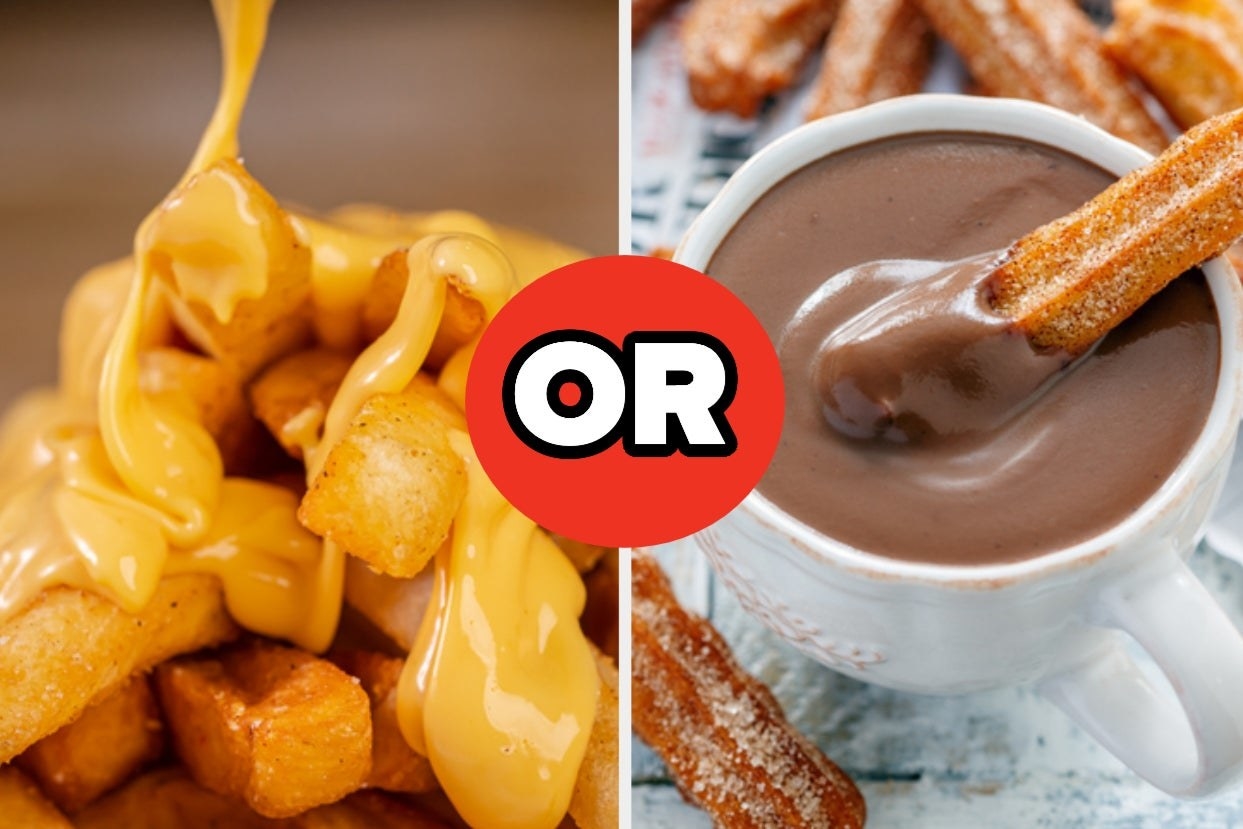 Cheese fries and churro in chocolate sauce