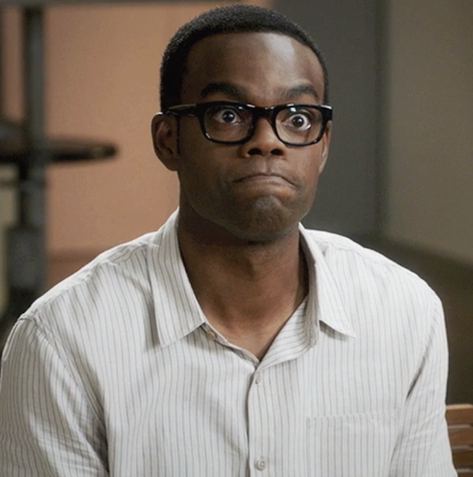 Chidi from &quot;The Good Place&quot; making a frustrated/annoyed face