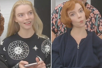 Anya Taylor-Joy before and after putting on her red wig fro "The Queen's Gambit"