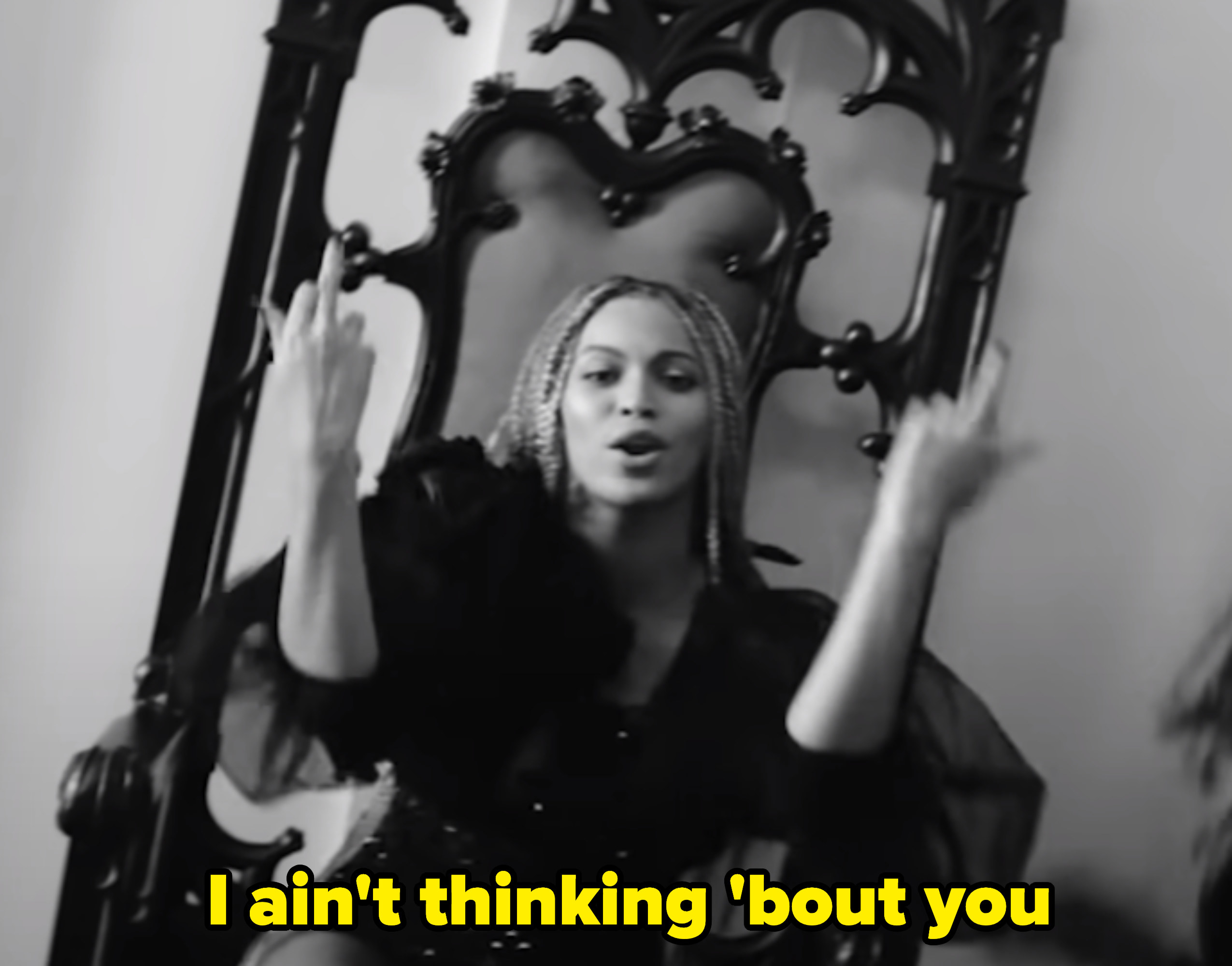Beyoncé singing, &quot;I ain&#x27;t thinking &#x27;bout you&quot; in her &quot;Sorry&quot; music video