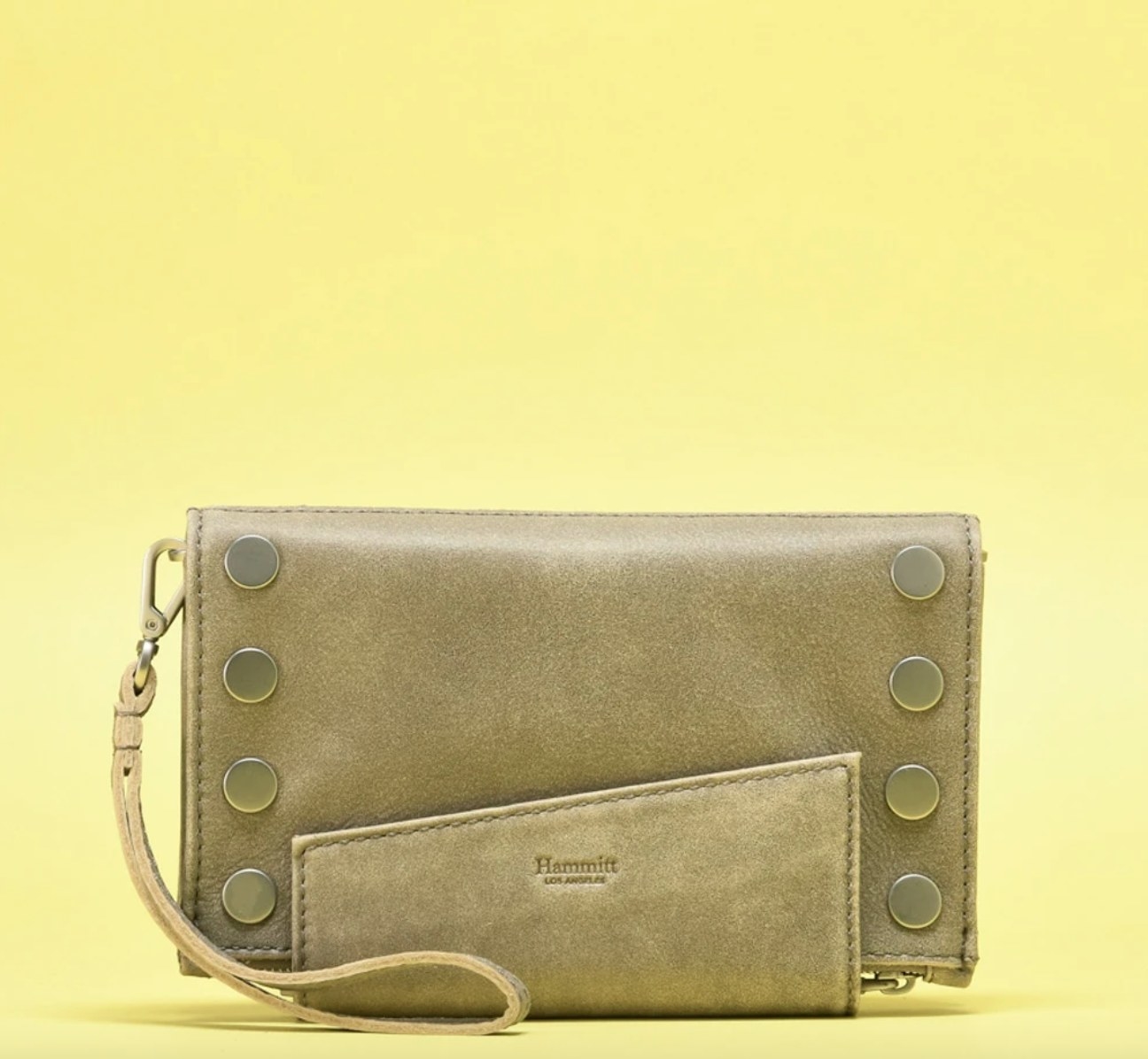 The pew/ brushed silver clutch bag with a detachable handle