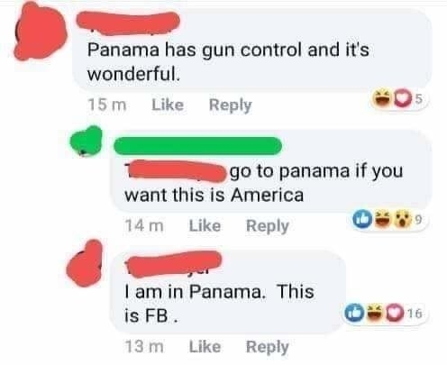 person who argues about gun control with someone with panama
