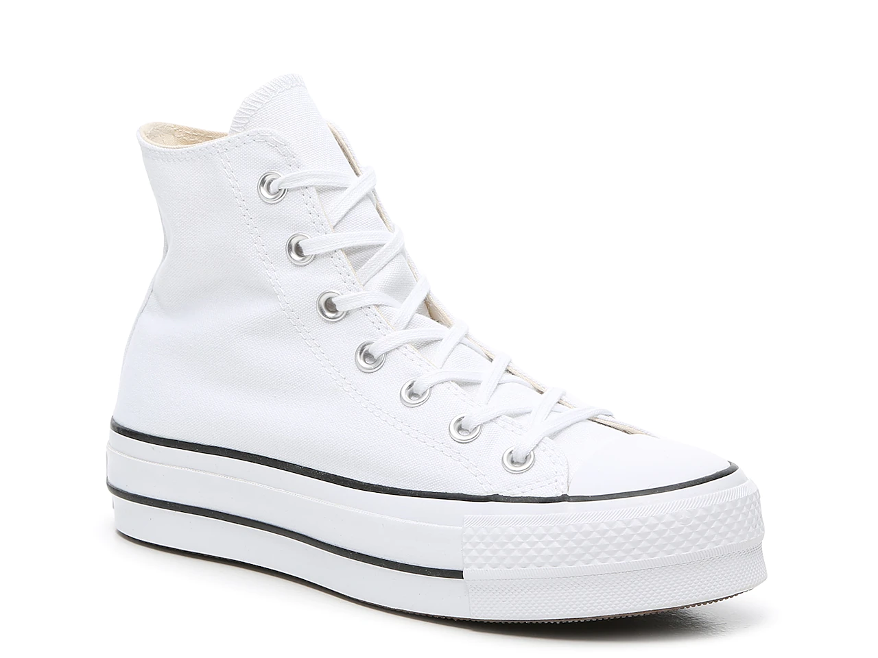 A high top sneaker in white