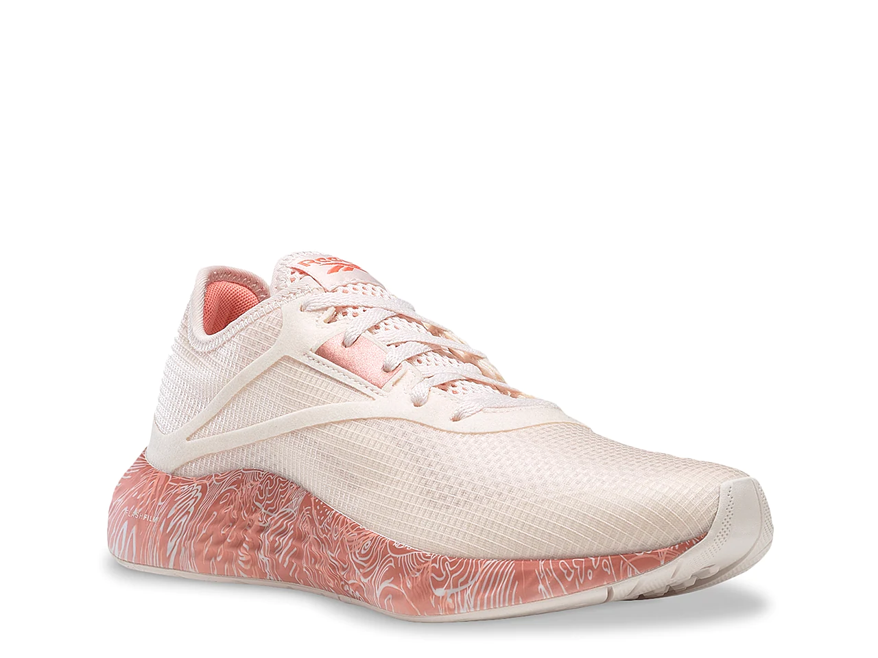 A pink running shoe