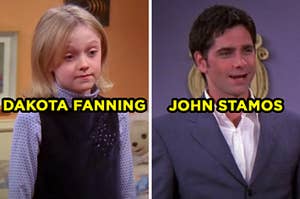 On the left, Dakota Fanning as Mackenzie on "Friends," and on the right, John Stamos as Zack on "Friends"