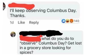 post about someone observing columbus day by getting lost in the store looking for spices