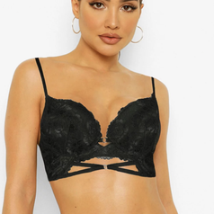 Model wearing black bra
