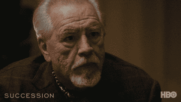 Brian Cox as Logan Roy shaking his head angrily