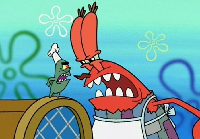 Mr. Krabs and Plankton fighting