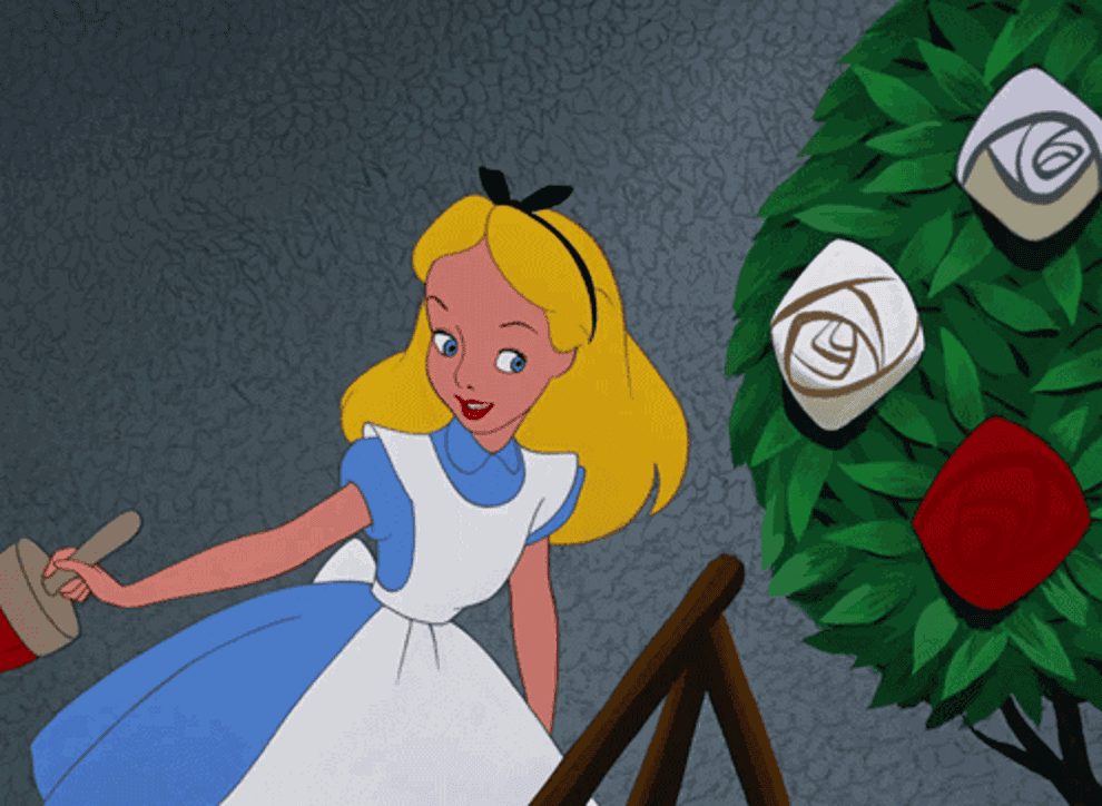a gif of alice painting roses red