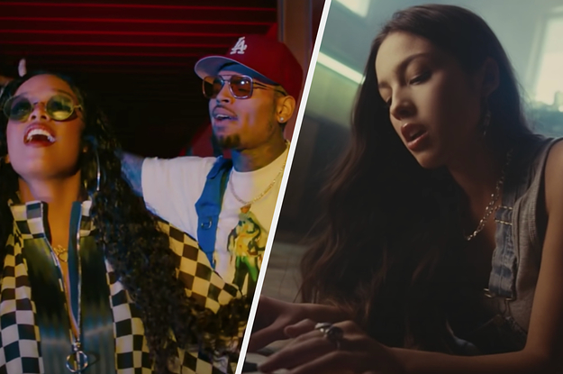 H.E.R. and Chris Brown are on the left with Olivia Rodrigo on the right