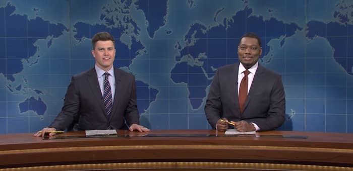 Colin Jost and Michael Che as anchors on SNL