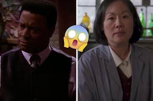 Frank Mitchell is angered on the left with Mrs Kim of "Gilmore Girls" on the right