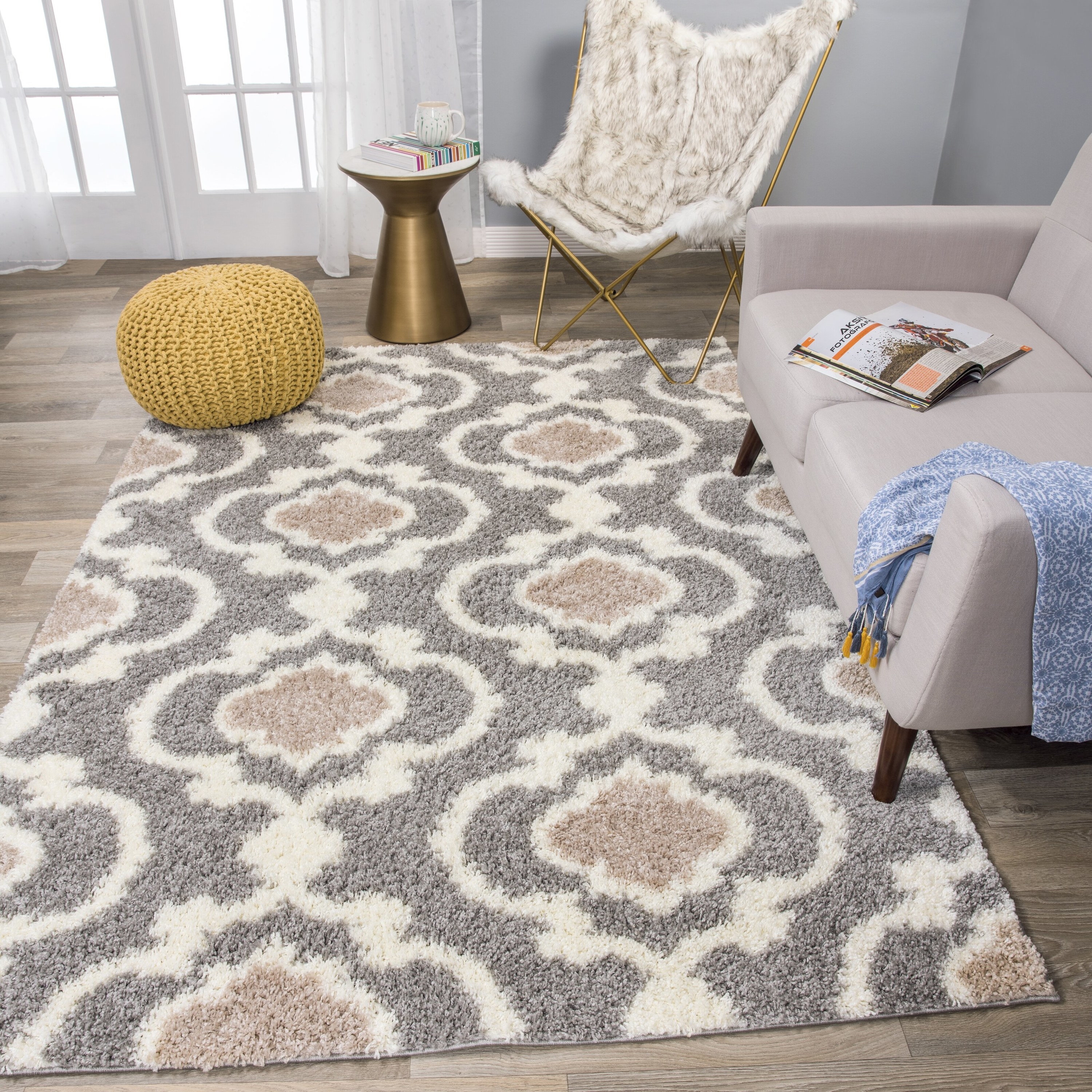 Geometric rug in living room