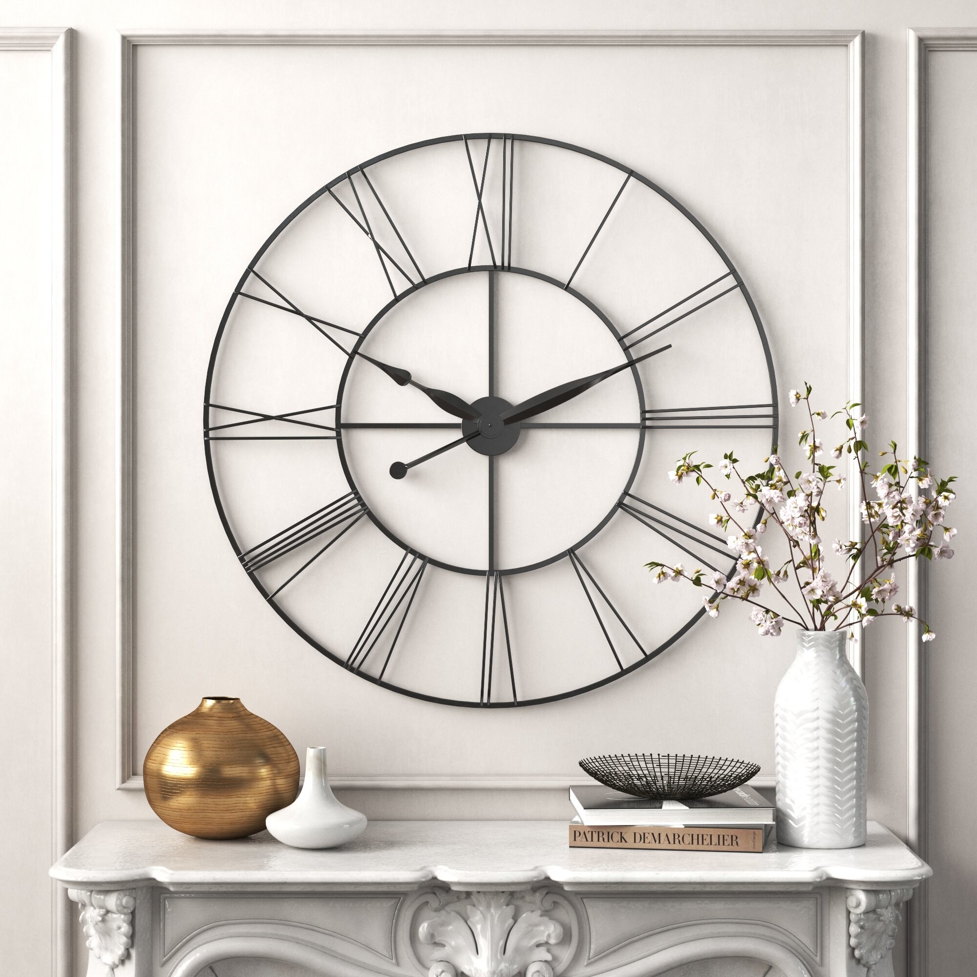 Oversized wall clock in entry way