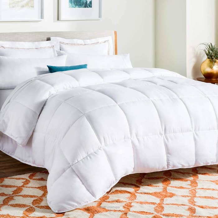 The comforter on a bed