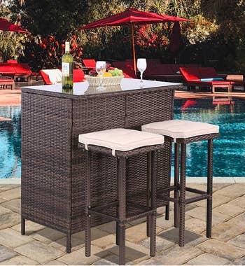 the bar set with beige cushions