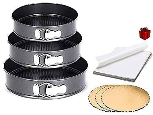 Three unclippable cake tins of varying sizes