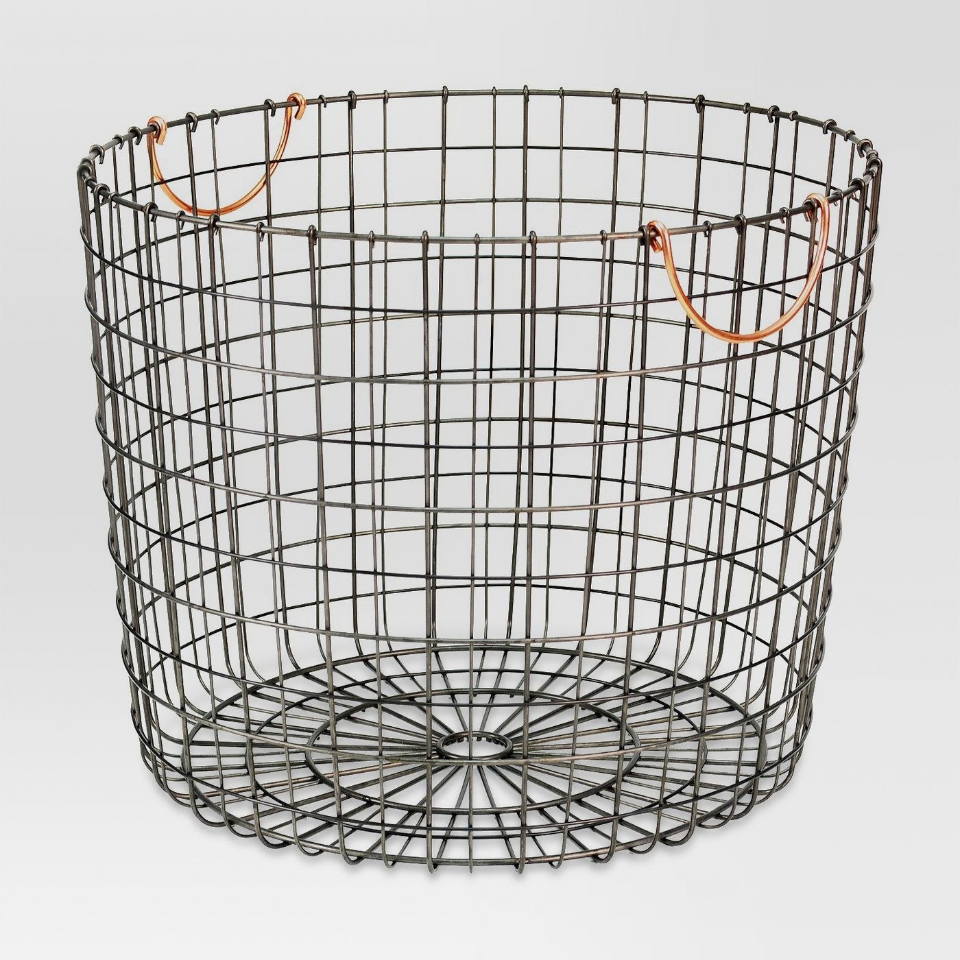 The metal basket with contrasting handles