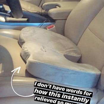 the memory foam cushion on a car seat