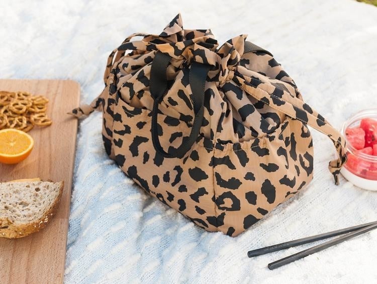 the leopard drawstring bag