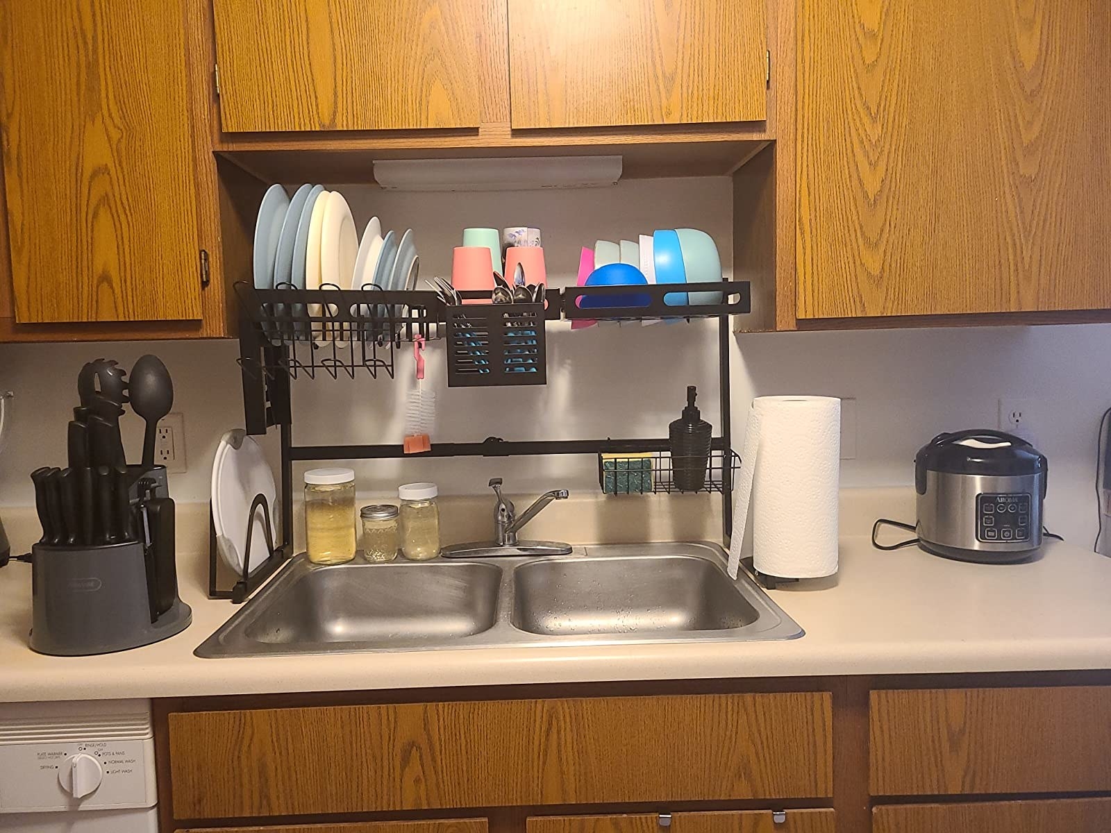 A reviewer image of the drying rack set up over a sink