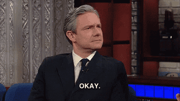 GIF of Martin Freeman saying &quot;Okay&quot; in an interview