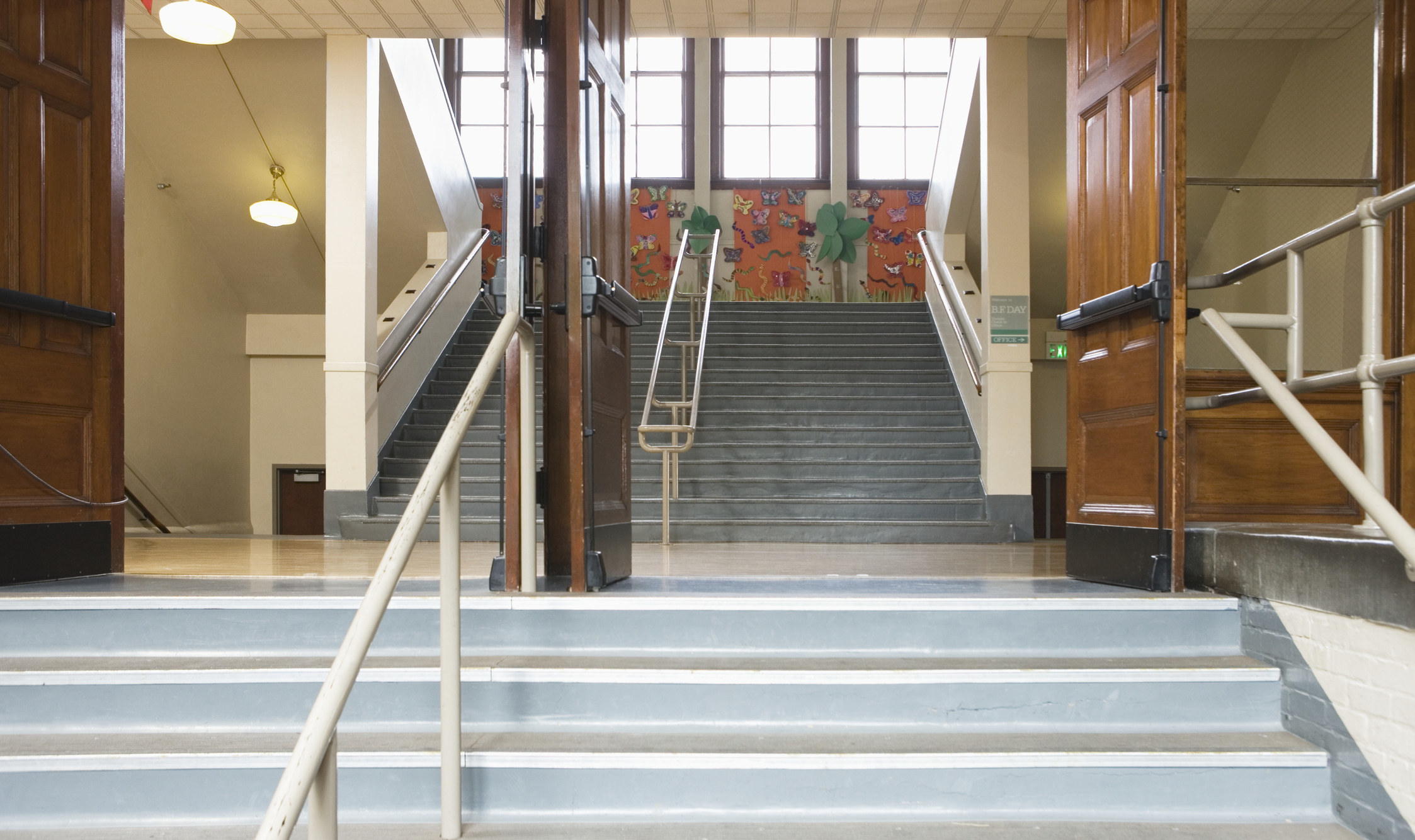 Stock photo of a staircase at a school