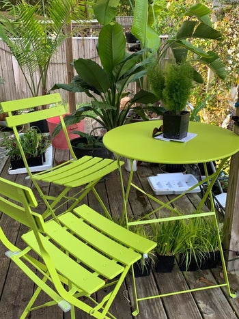 a reviewer's green patio set