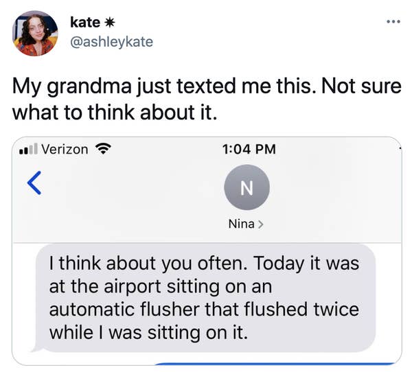 Text messages from an old person that's about remembering their granddaughter while on the toilet