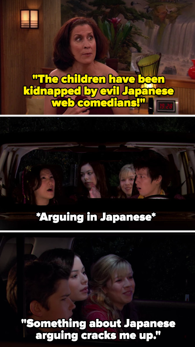 Freddie&#x27;s mom says the kids have been kidnapped by evil Japanese web comedians, and later Sam says she finds Japenese people arguing funny