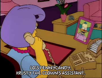 Krusty the Clown&#x27;s assistant greets someone over the phone