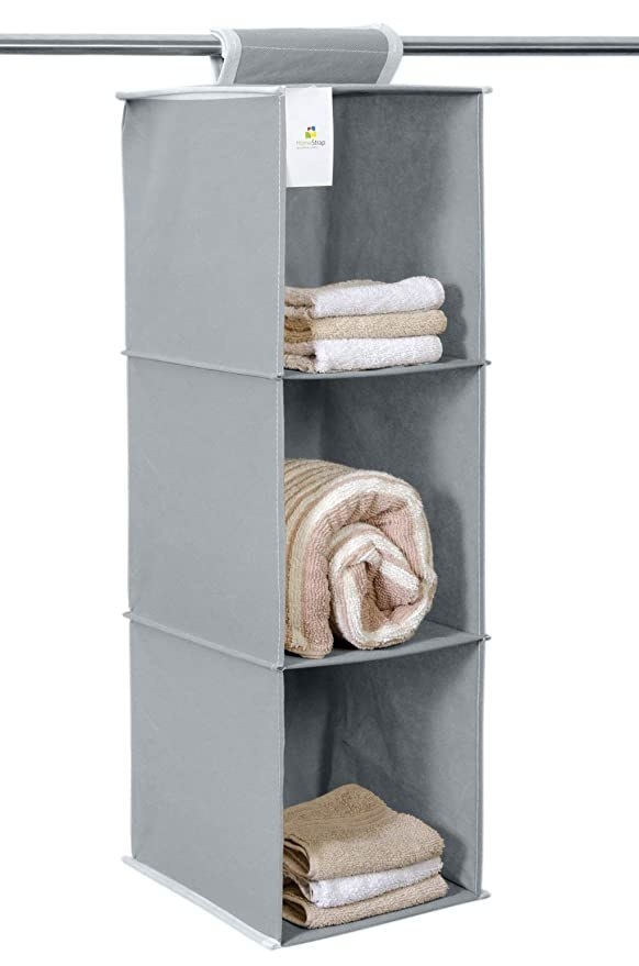 The hanging organiser has three cubby holes. 