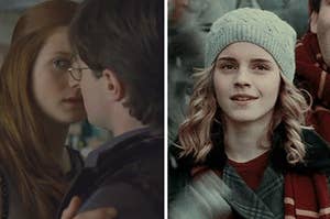 ginny and harry on the left and hermione on the right