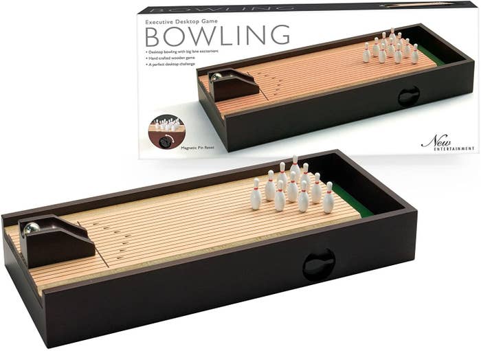 Small bowling lane beside packaging 