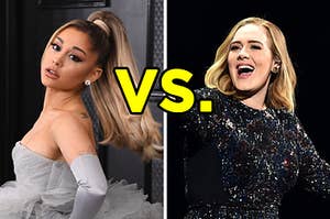 On the left, Ariana Grande, and on the right, Adele with "vs." typed in the middle