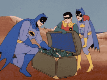 Animated Batman throwing money out of a chest