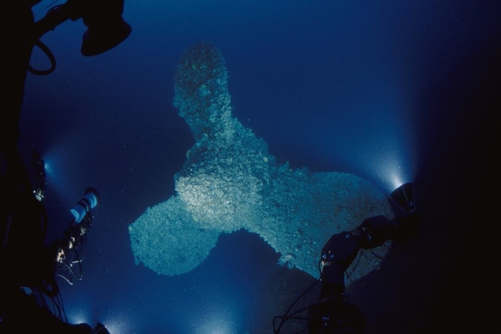 The propeller of the Britannic as seen from a submarine