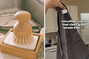 dish block soap and cleaning cloth 