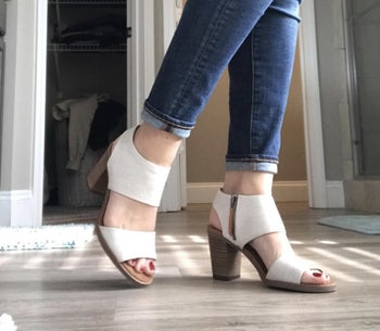 White and brown cut-out sandals